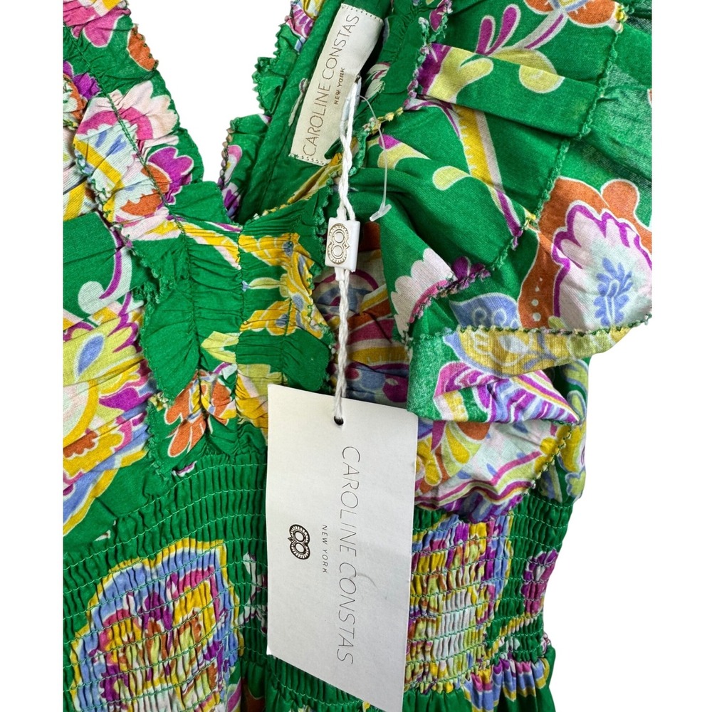 Caroline Constas Green Floral Paisley Ruffle Tiered Maxi Dress Smocked Waist NWT - Picture 5 of 11